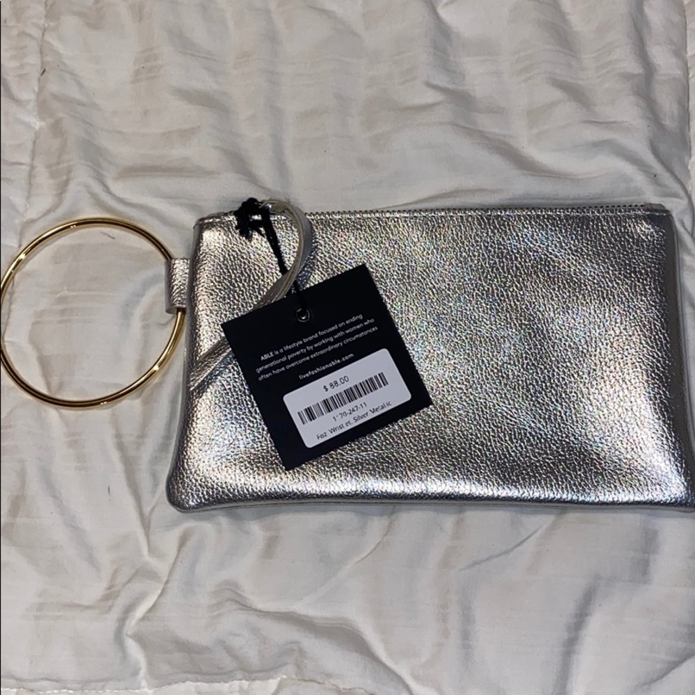 ABLE Metallic Silver Wristlet